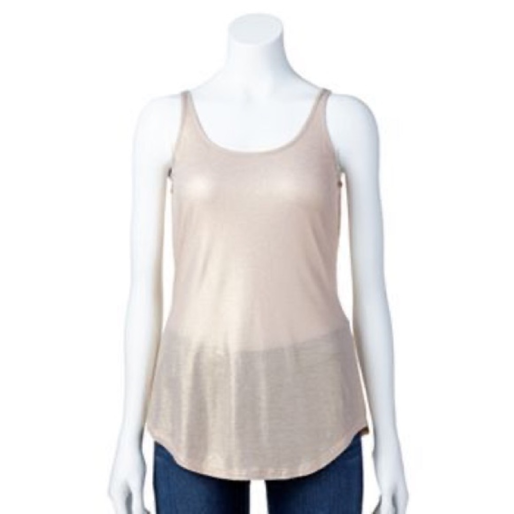 JENNIFER LOPEZ JLo Ribbed Foil Tank Top in Blush Large L